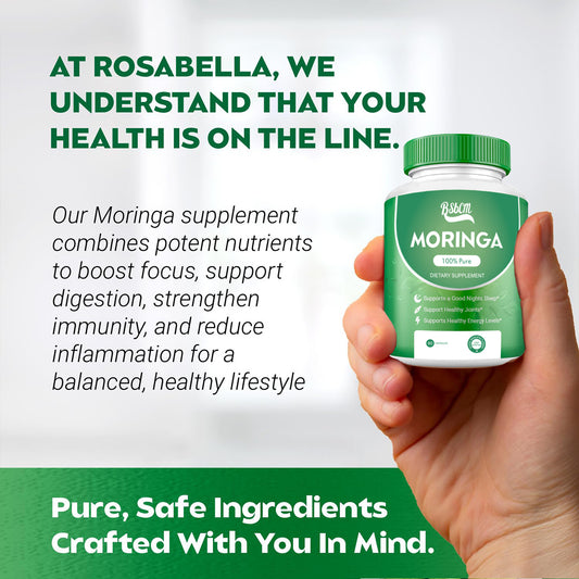 Pure Moringa Powder Capsules Of Nutrient-Rich Moringa - Natural Antioxidant Superfood - Promotes Energy, Skin Health, Gut Well-Being - With Essential Vitamins & Amino Acids 60 Count