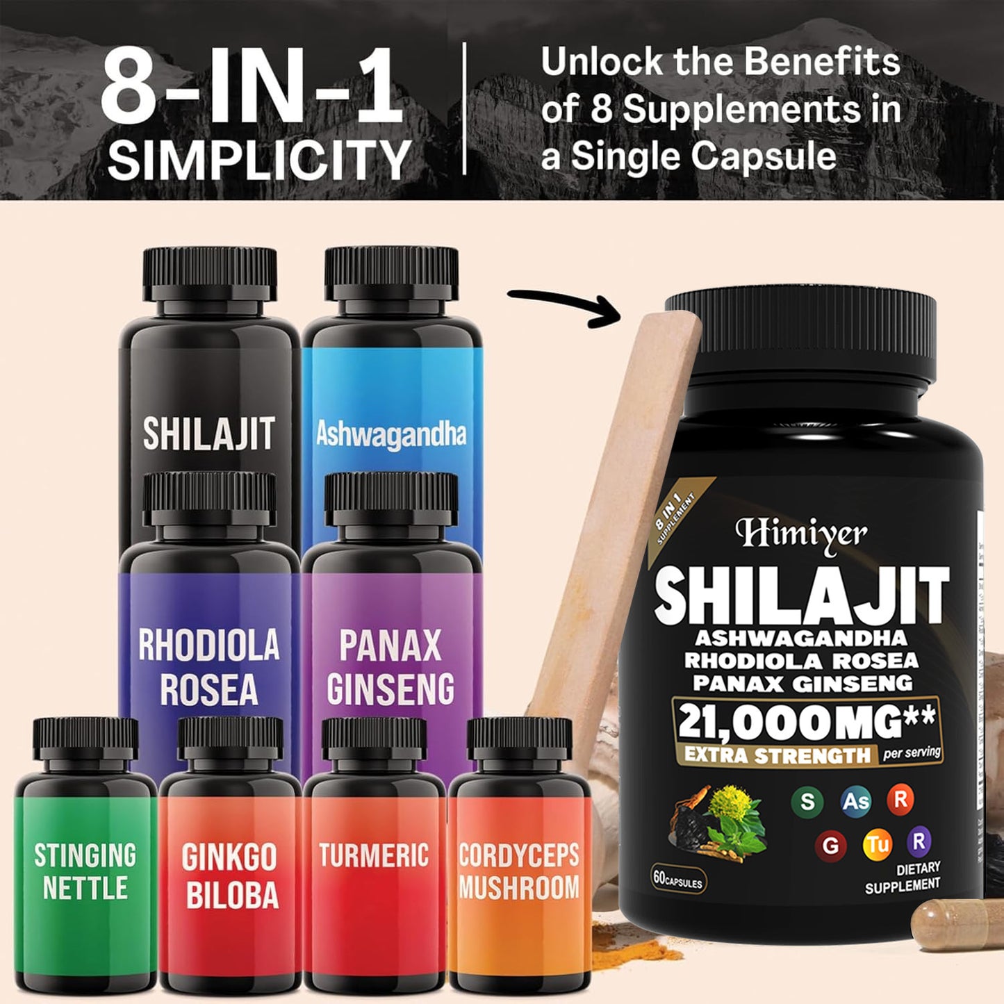 SHILAJIT ASHWAGANDHARHODIOLA ROSEAPANAX GINSENG21,000MG
