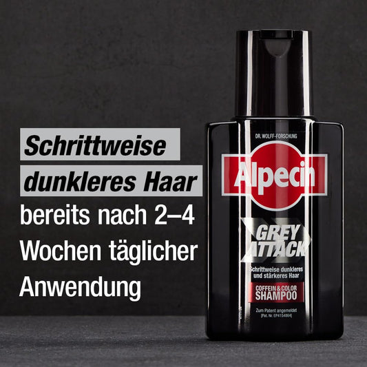 Alpecin Grey Attack Caffeine & Colour Shampoo - 200 ml + 75 ml - Against Grey Hair | Natural Colour Result from 2-4 Weeks | Hereditary Hair Loss is Prevented