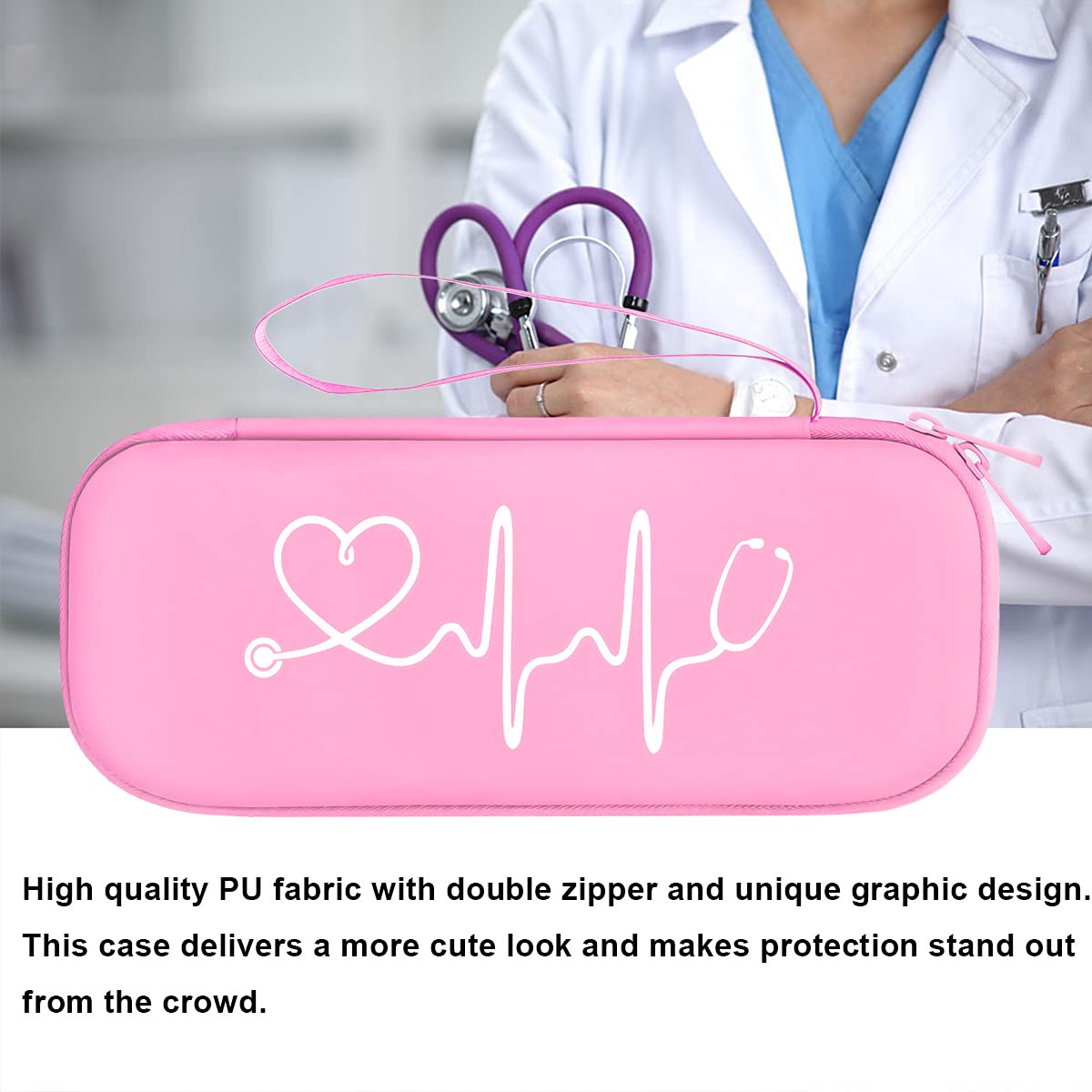 BOVKE Stethoskop Tasche für 3M Littmann Classic III, Lightweight II S.E, Kardiologie IV, MDF Acoustica Lightweight Stethoskope - Extra Tasche passend für Schwesternzubehör für die, Weiß Rosegold