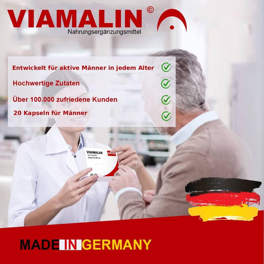 Viamalin - 600 milligrams for men - immediately - 20 high-dose capsules for men - in blister with Tribulus Terrestris