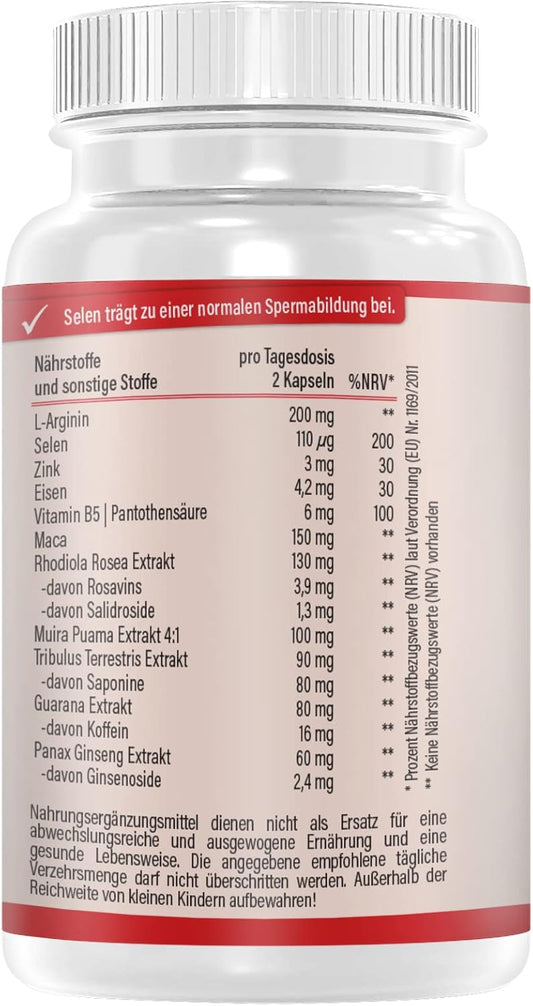 Vihado 4MEN direct 2.0 Men's Capsules Extra Strong Instant Formula High Dose with L-Arginine, Maca, Tribulus Terrestris, Ginseng, 60 Capsules