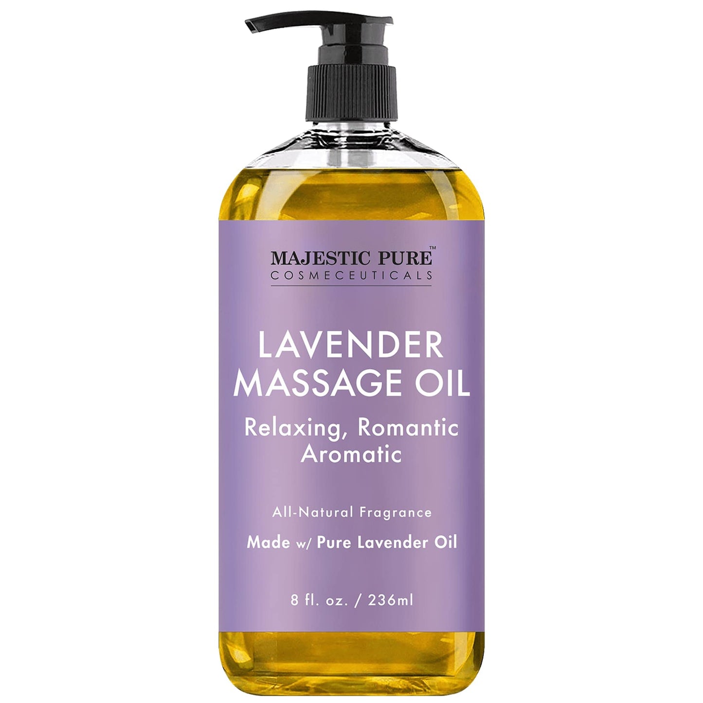 MAJESTIC PURE Lavender Massage Oil for Massage Therapy - Refreshing and Relaxing - Natural Oils with Lavender Essential Oil - For All Skin Types - Men and Women - 236ml