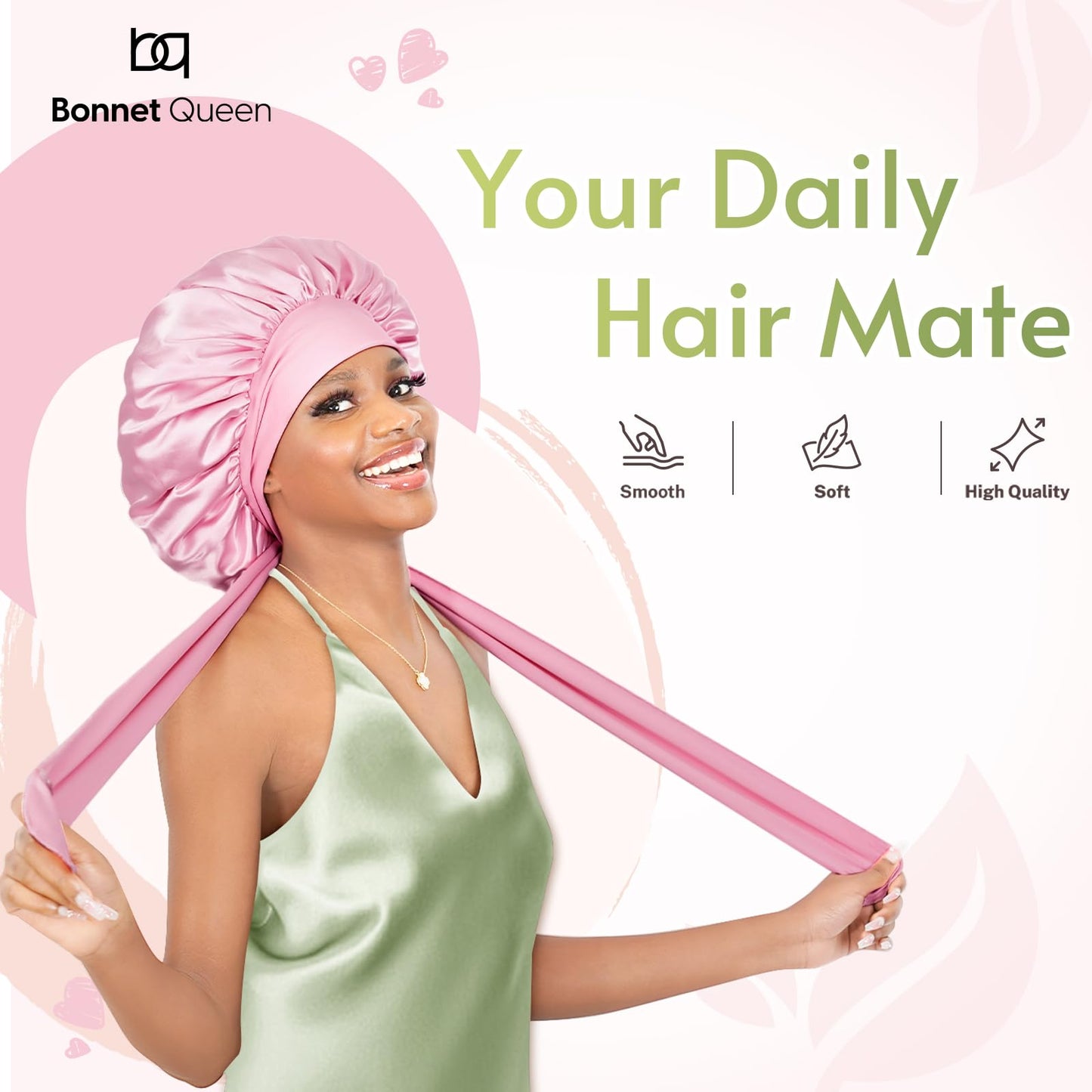 BONNET QUEEN Satin Silk Sleep Cap, Adjustable Women’s/Men’s Bonnet, Night Hair Care Protection Head Cap for Curly, Long Hair, Smooth, Breathable (M, Black)