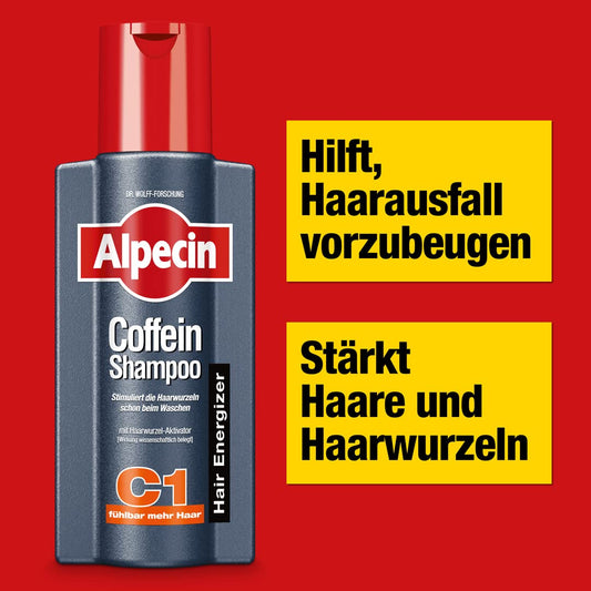 Alpecin Caffeine Shampoo C1 + Alpecin Caffeine Liquid in Set - 1 x 250 ml + 1 x 200 ml - The Hair Energiser Set of Shampoo and Hair Water Against Hereditary Hair Loss in Men