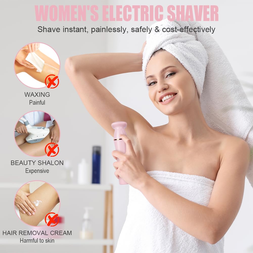 ACWOO Electric Shaver for Women, 4-in-1 Electric Women's Razor, Painless Intimate Shaver for Women, Hair Trimmer for Face, Nose, Armpits, Intimate Area, Bikini Area, USB Charging