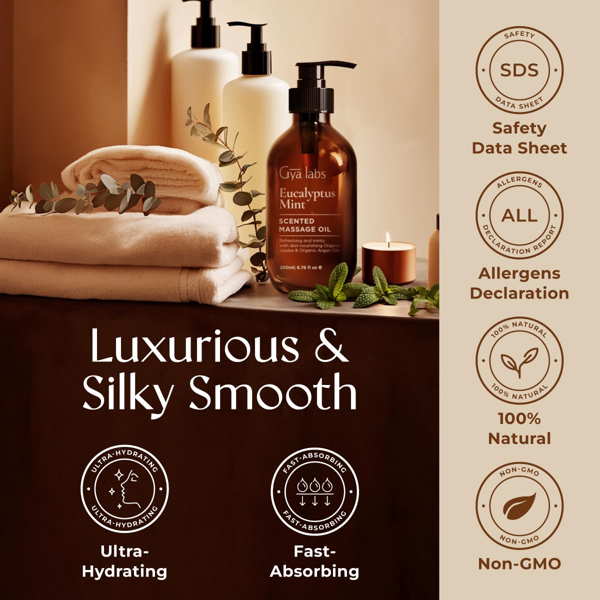 Gya Labs Lavendel Massageöle - 100% Reines Natürliches Aromatherapie Massageöl zur Körperentspannung für Männer und Frauen - Hergestellt mit Jojoba, Argan und Lavendel