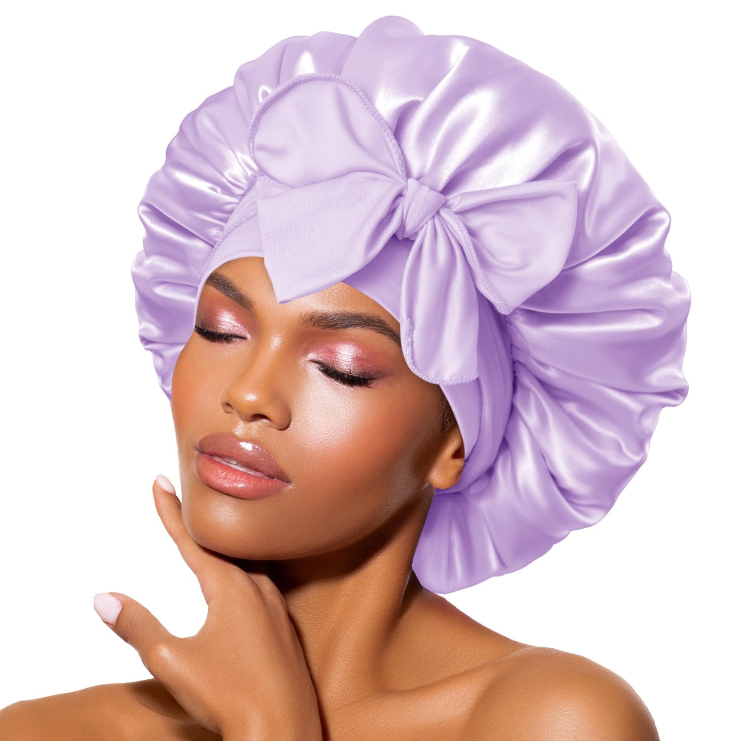 BONNET QUEEN Satin Silk Sleep Cap, Adjustable Women’s/Men’s Bonnet, Night Hair Care Protection Head Cap for Curly, Long Hair, Smooth, Breathable (M, Black)