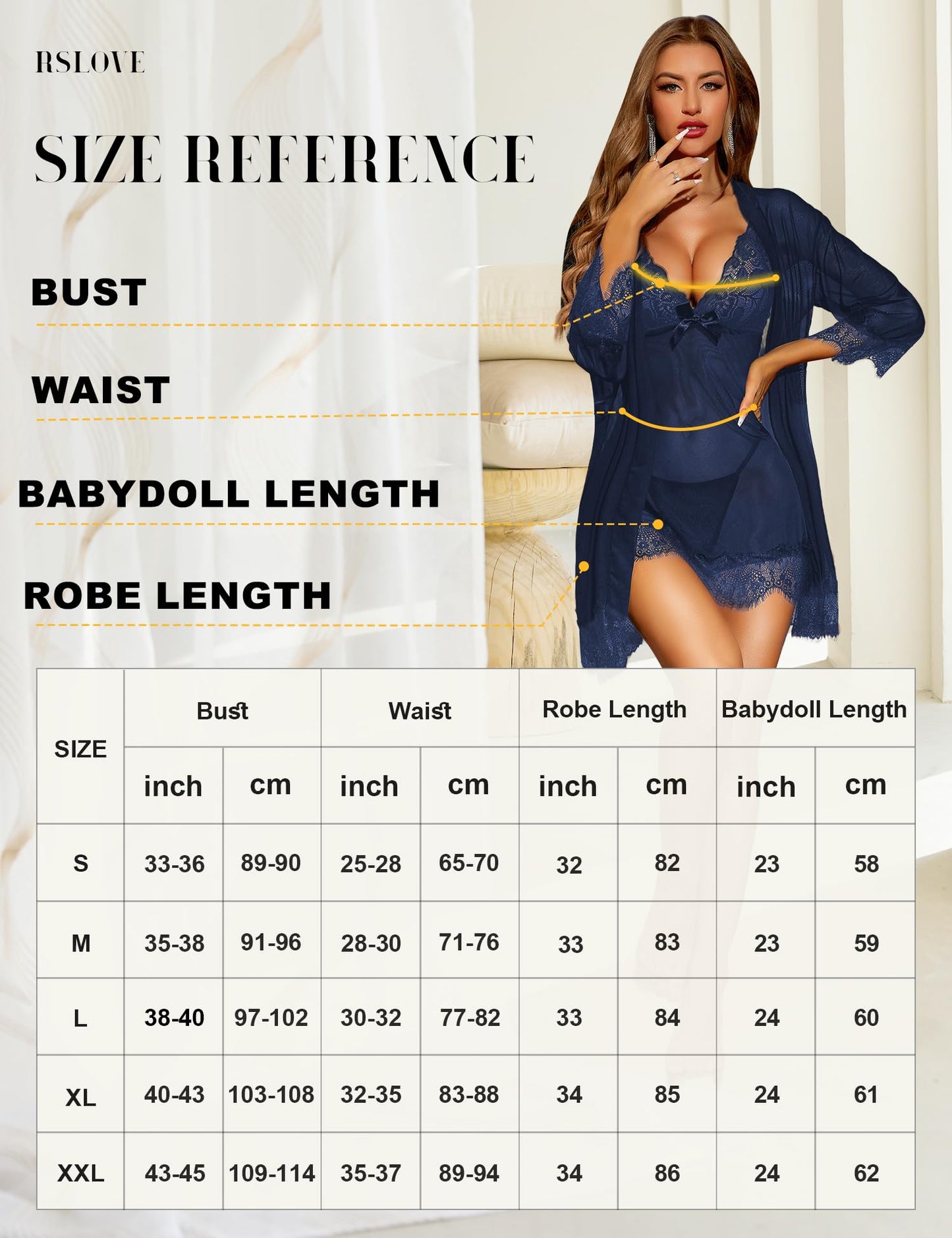 RSLOVE Sexy Lingerie for Women, Lace Babydoll with Dressing Gown, Night Dress, Sleepwear