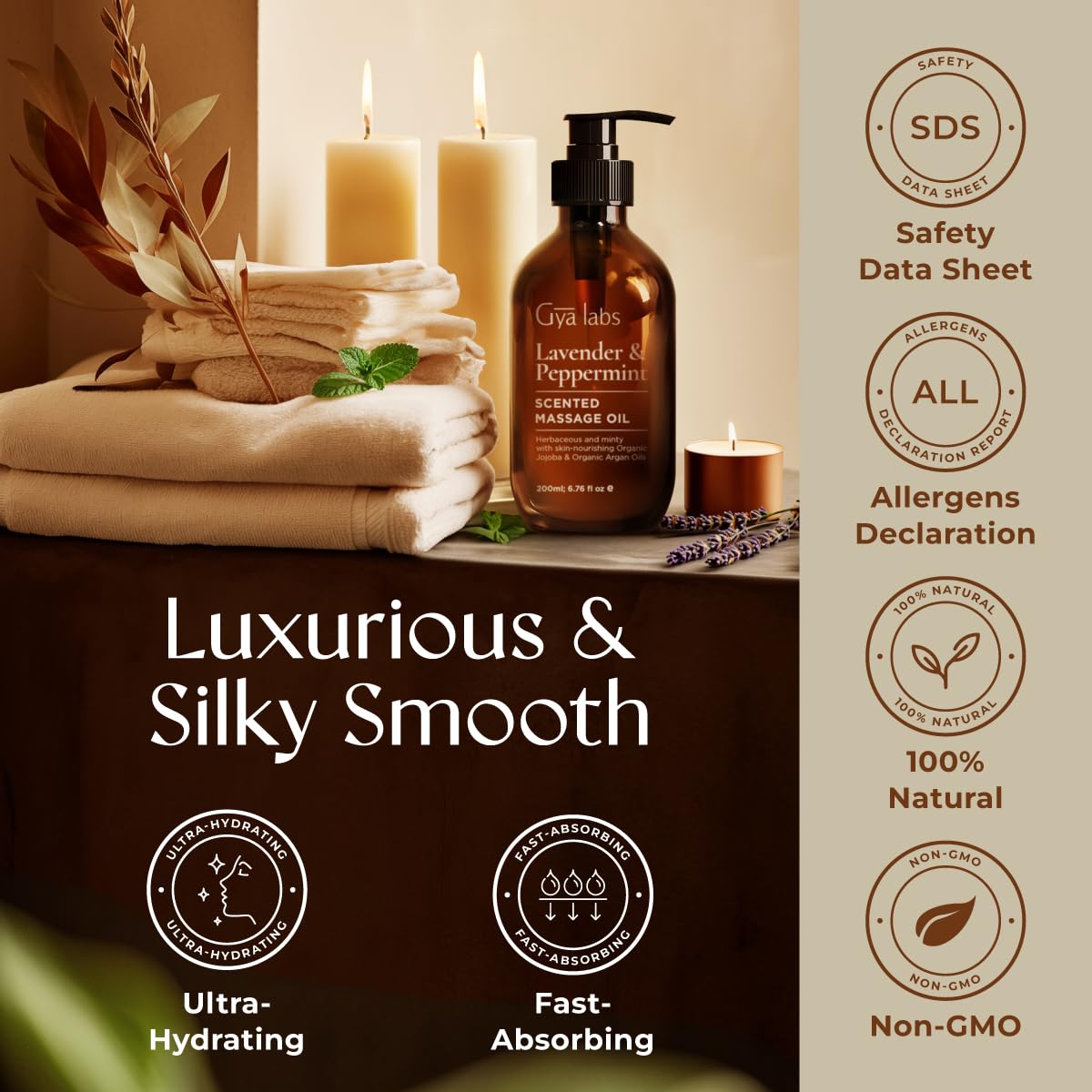 Gya Labs Lavendel Massageöle - 100% Reines Natürliches Aromatherapie Massageöl zur Körperentspannung für Männer und Frauen - Hergestellt mit Jojoba, Argan und Lavendel