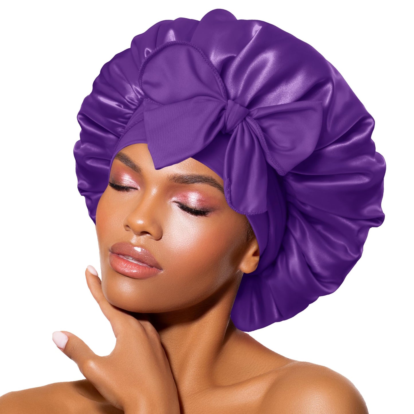 BONNET QUEEN Satin Silk Sleep Cap, Adjustable Women’s/Men’s Bonnet, Night Hair Care Protection Head Cap for Curly, Long Hair, Smooth, Breathable (M, Black)