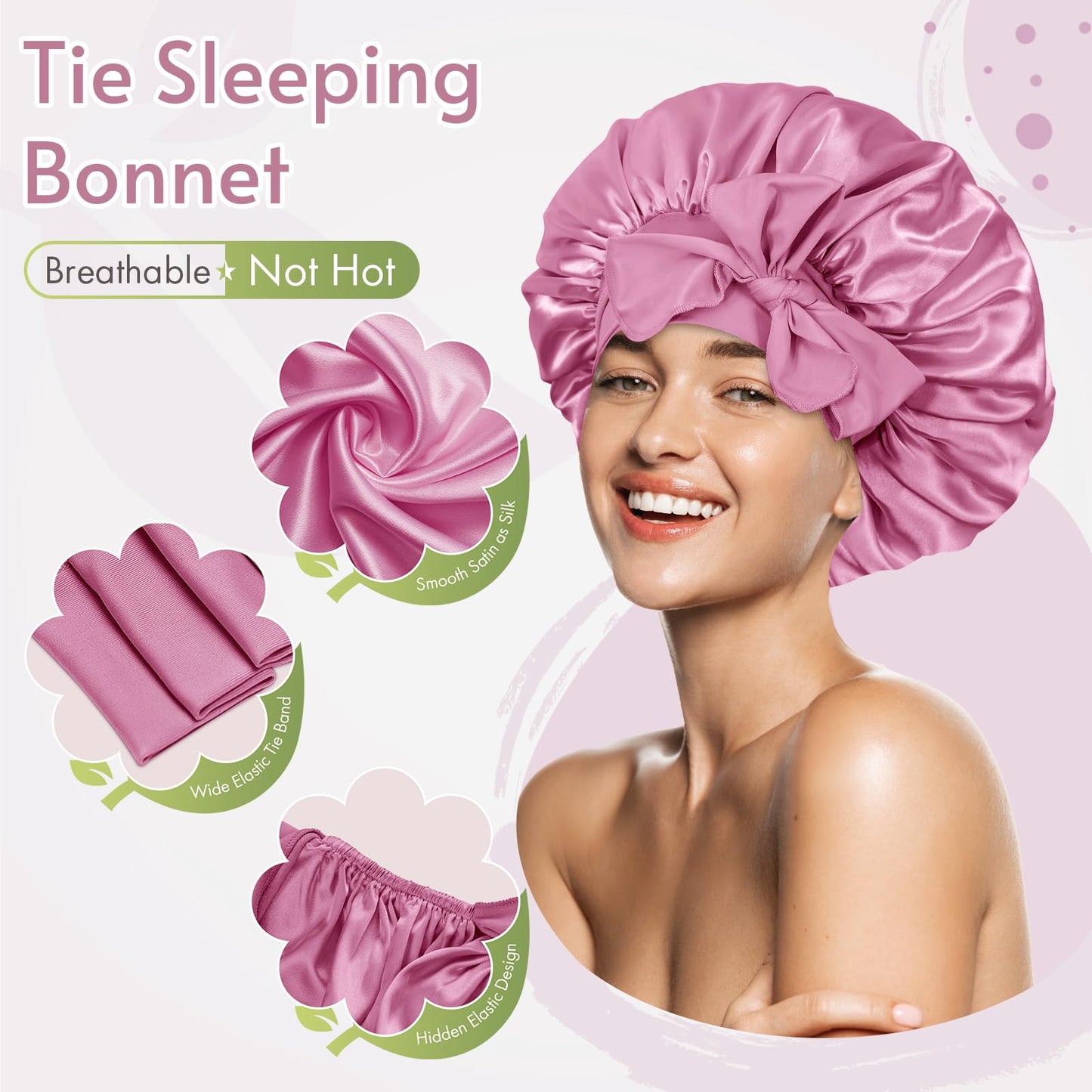 BONNET QUEEN Satin Silk Sleep Cap, Adjustable Women’s/Men’s Bonnet, Night Hair Care Protection Head Cap for Curly, Long Hair, Smooth, Breathable (M, Black)