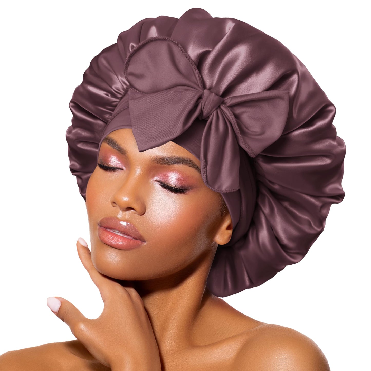 BONNET QUEEN Satin Silk Sleep Cap, Adjustable Women’s/Men’s Bonnet, Night Hair Care Protection Head Cap for Curly, Long Hair, Smooth, Breathable (M, Black)