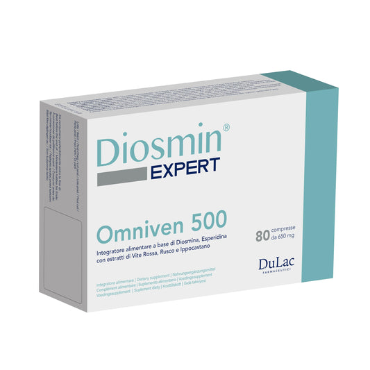 DuLàc, Diosmin Expert Omniven 500, Dietary Supplement with Diosmin and Hesperidin, for Heavy and Swollen Legs, Promotes Microcirculation, Made in Italy, 80 Tablets