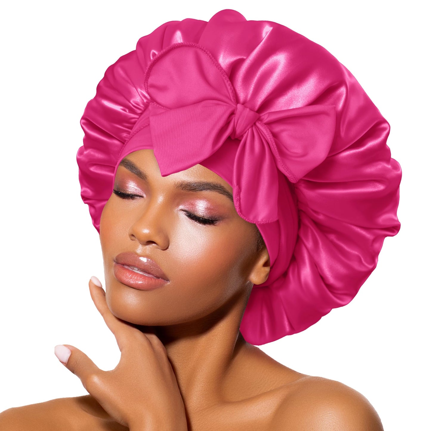 BONNET QUEEN Satin Silk Sleep Cap, Adjustable Women’s/Men’s Bonnet, Night Hair Care Protection Head Cap for Curly, Long Hair, Smooth, Breathable (M, Black)
