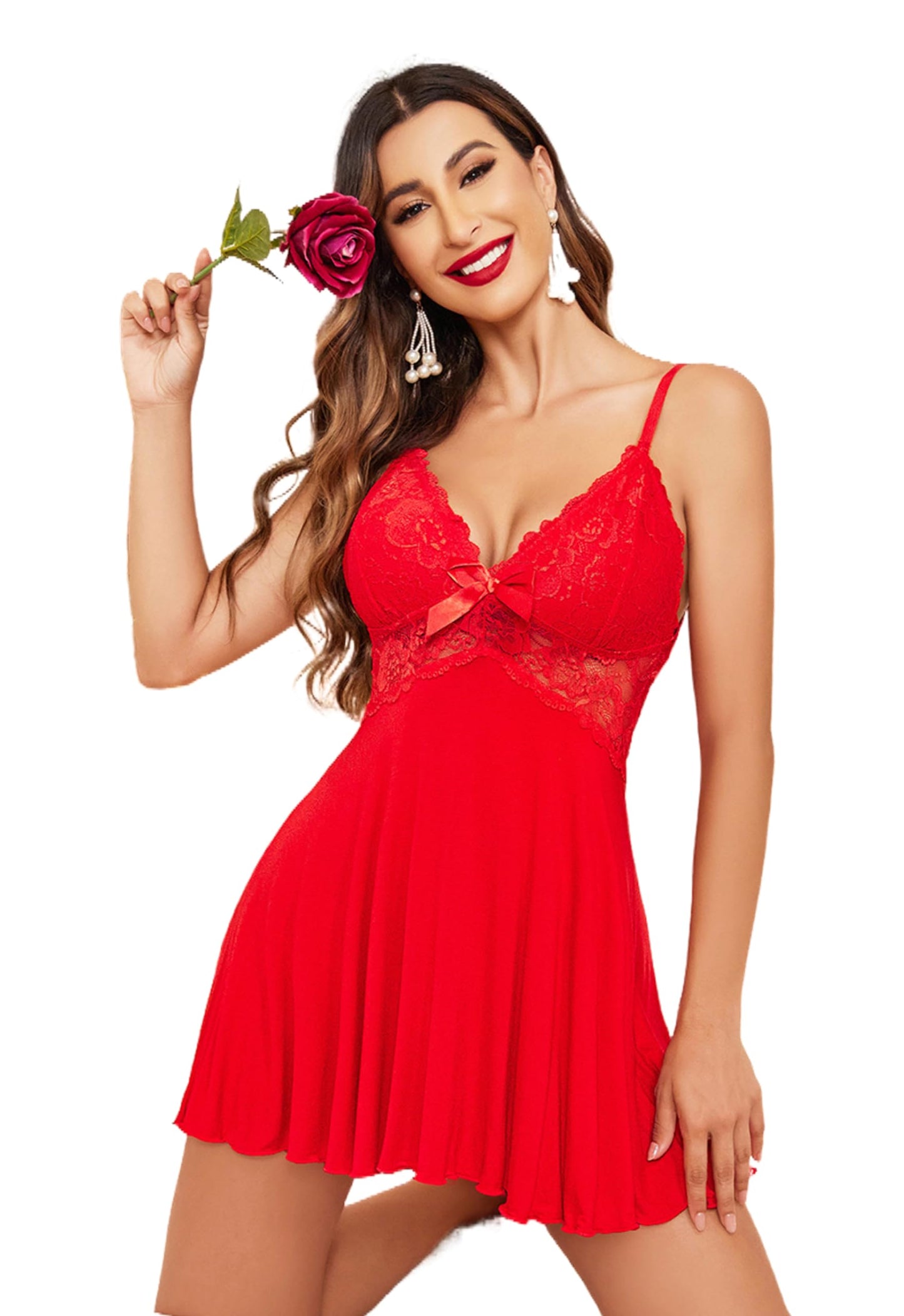 ADOME Negligee, Sexy Babydoll Sleepwear, Deep V-Neck Nightdress for Women, Lace Night Dress, Lingerie with Lace Detail