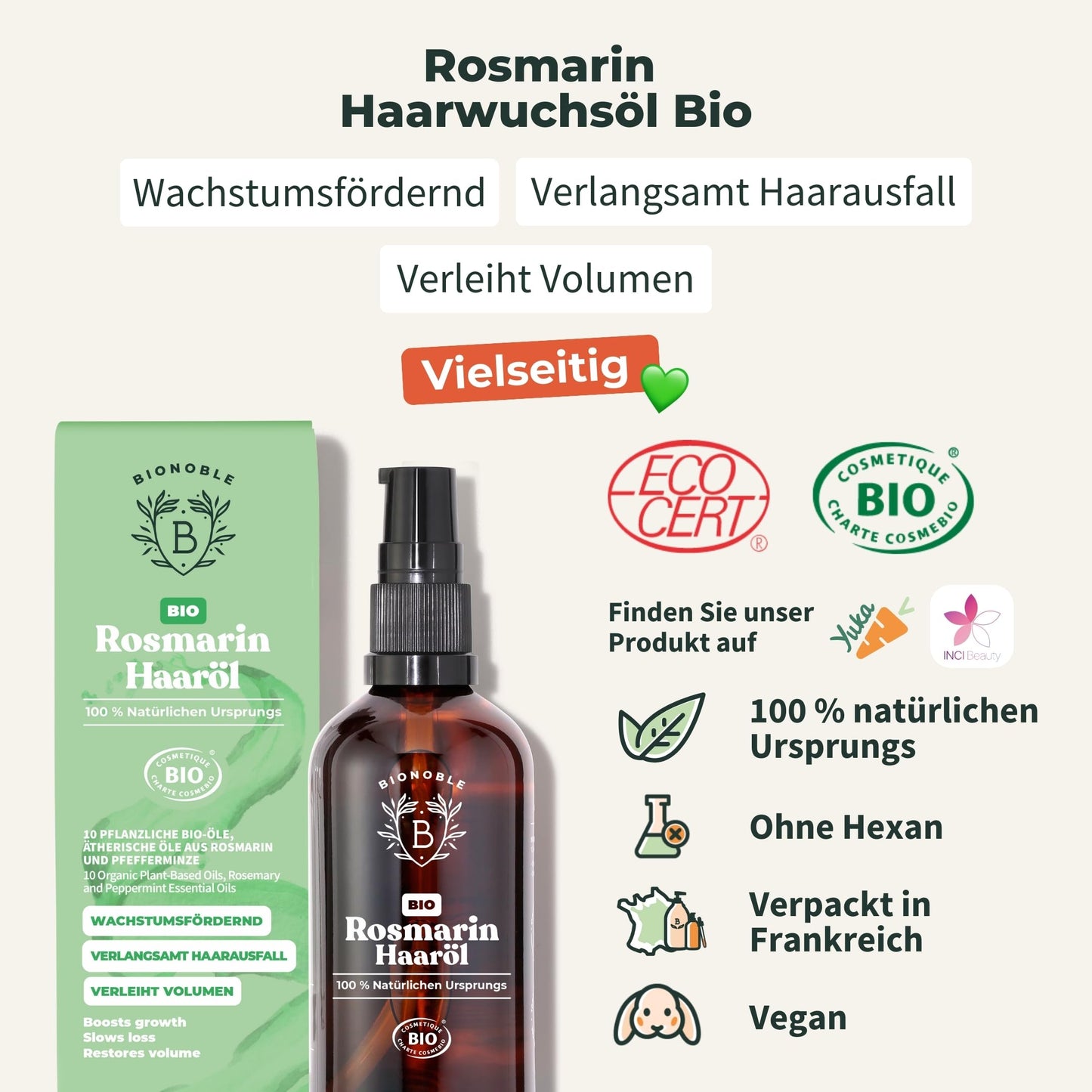 Bionoble Organic Castor Oil, 50 ml, 100% Pure, Natural and Cold Pressed, for Eyelashes, Eyebrows, Hair, Beard, Nails, Vegan and Cruelty-Free, Glass Bottle + Pipette + Pump