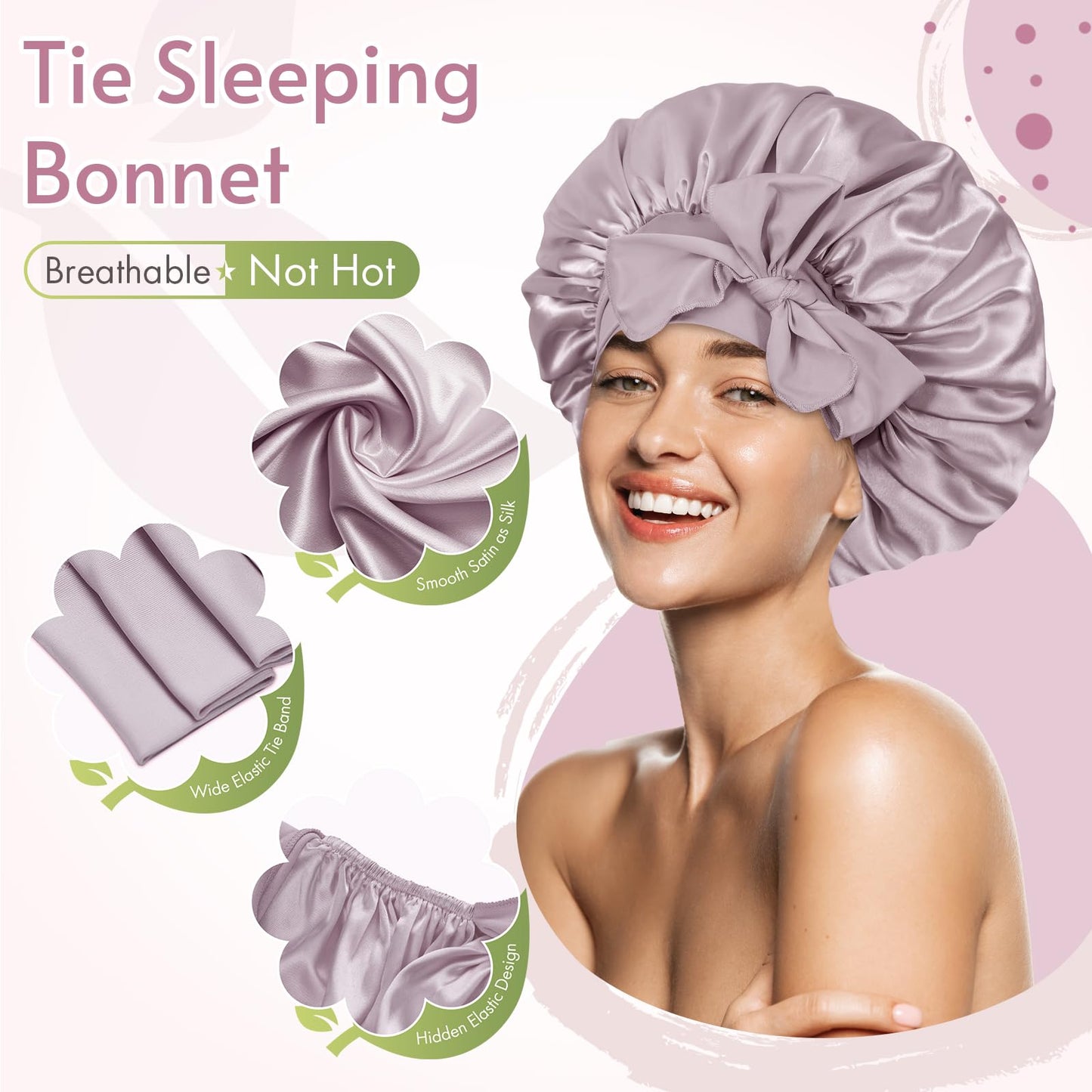 BONNET QUEEN Satin Silk Sleep Cap, Adjustable Women’s/Men’s Bonnet, Night Hair Care Protection Head Cap for Curly, Long Hair, Smooth, Breathable (M, Black)