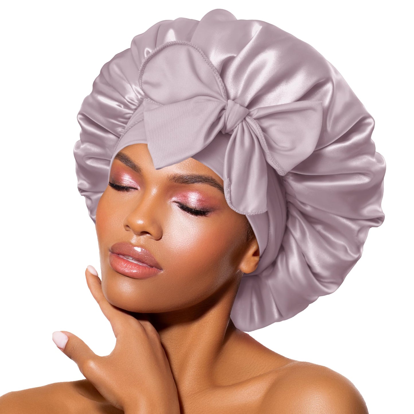 BONNET QUEEN Satin Silk Sleep Cap, Adjustable Women’s/Men’s Bonnet, Night Hair Care Protection Head Cap for Curly, Long Hair, Smooth, Breathable (M, Black)