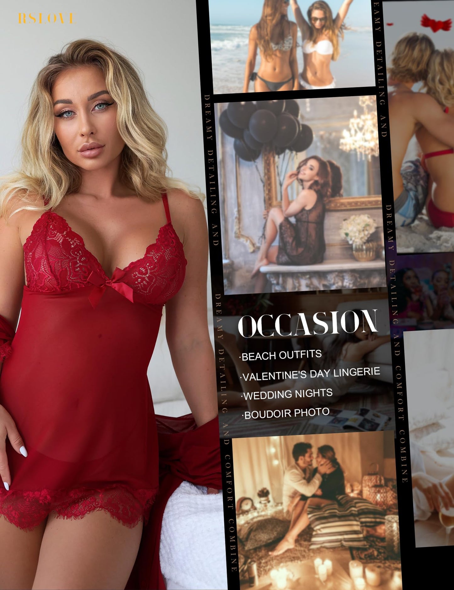 RSLOVE Sexy Lingerie for Women, Lace Babydoll with Dressing Gown, Night Dress, Sleepwear