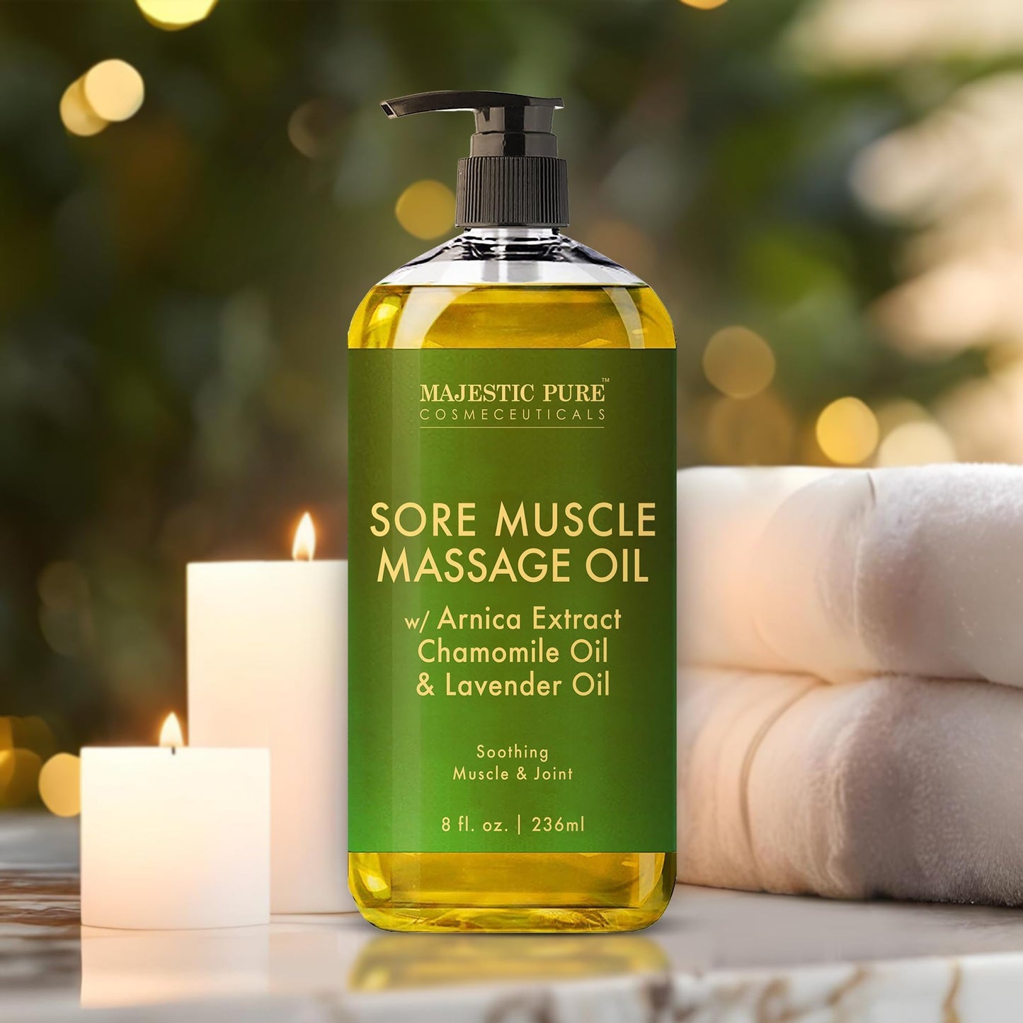 MAJESTIC PURE Lavender Massage Oil for Massage Therapy - Refreshing and Relaxing - Natural Oils with Lavender Essential Oil - For All Skin Types - Men and Women - 236ml