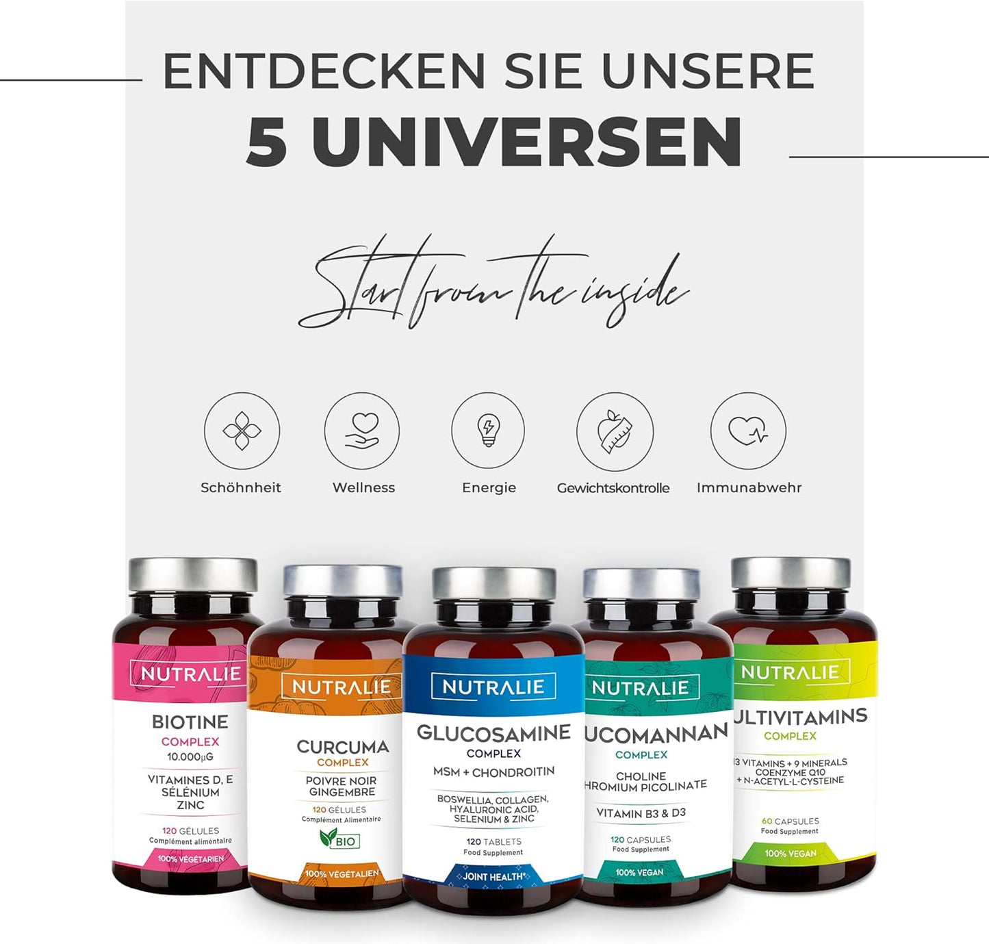 Kollagen Kapseln Komplex + Q10 Hyaluron - Hochdosiert - Gelenke Haut - Biotin Vit C D B12 Zink - Collagen Hydrolysat in 60 Kapseln - Nutralie
