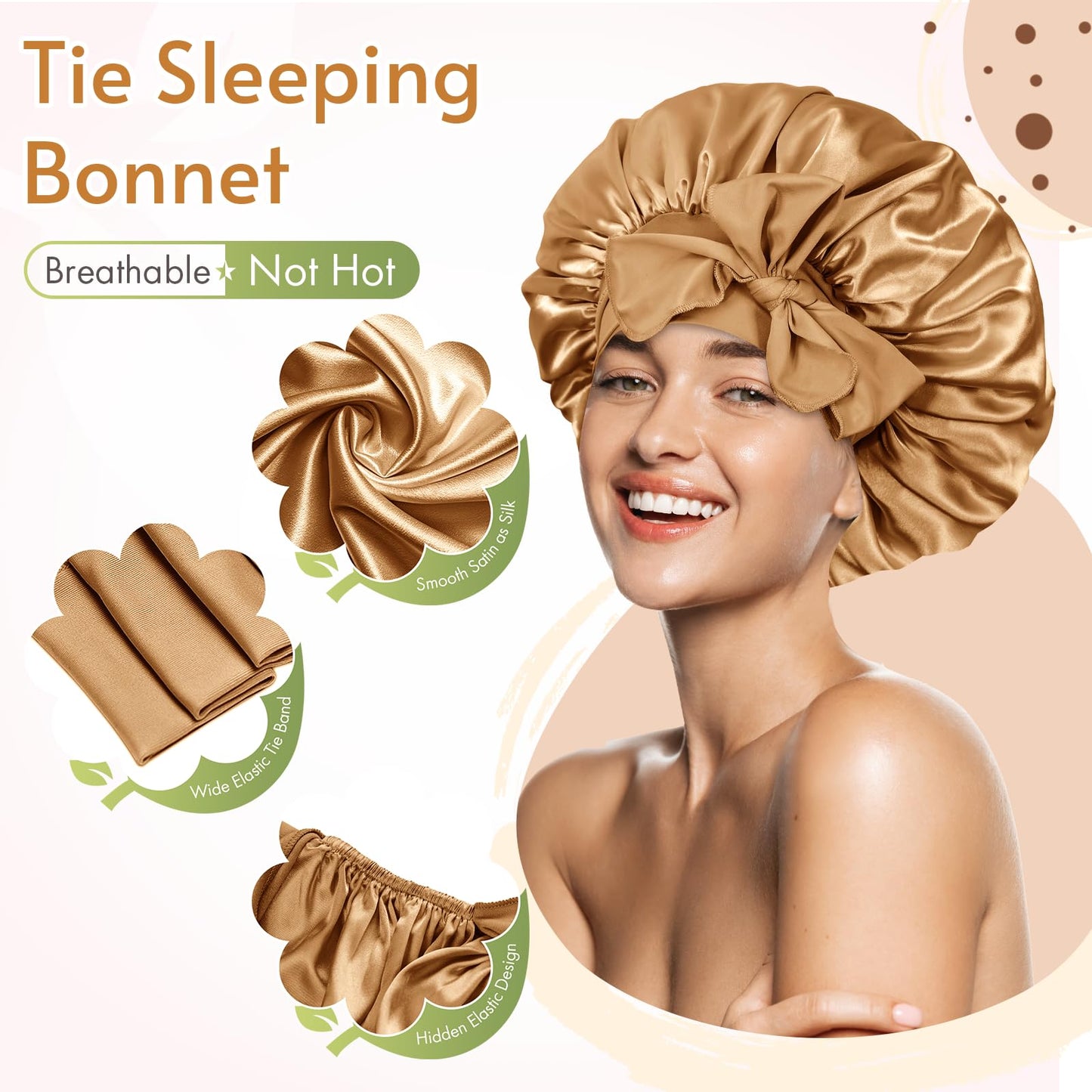 BONNET QUEEN Satin Silk Sleep Cap, Adjustable Women’s/Men’s Bonnet, Night Hair Care Protection Head Cap for Curly, Long Hair, Smooth, Breathable (M, Black)