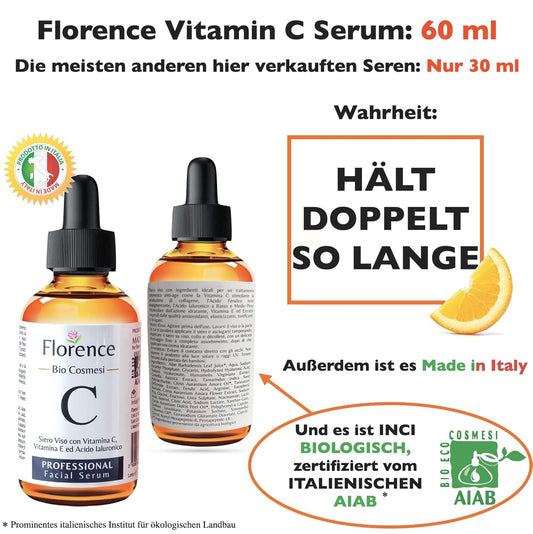 60ml Bio Hyaluron Serum mit Vitamin C, E. Hochkonzentriert Anti-Falten, Anti-Aging & Dunkle-Flecken. Hyaluronsäure-Gesichtsserum, Ideal als Augenkonturcreme. Dermaroller Essence. Vegane Naturkosmetik