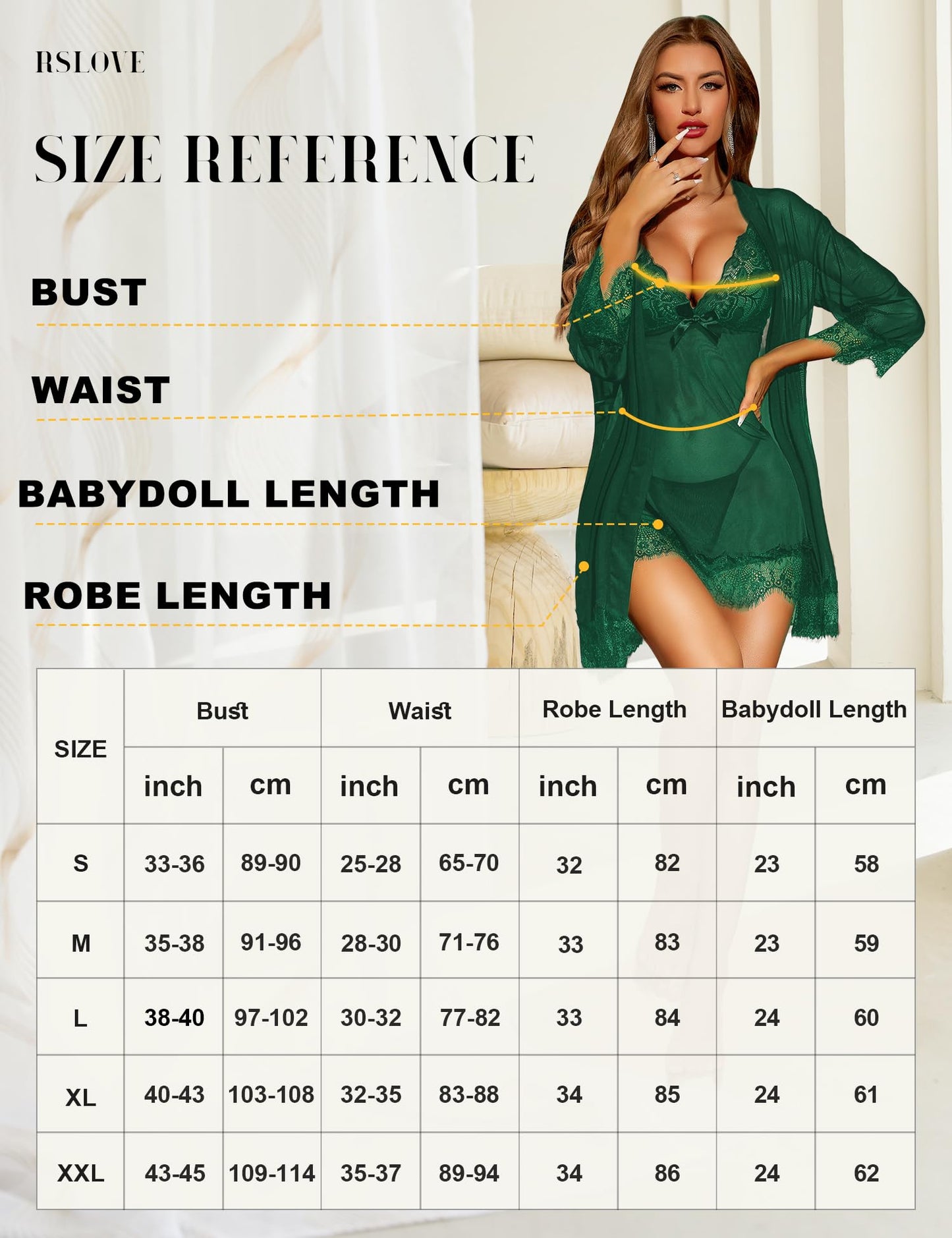 RSLOVE Sexy Lingerie for Women, Lace Babydoll with Dressing Gown, Night Dress, Sleepwear