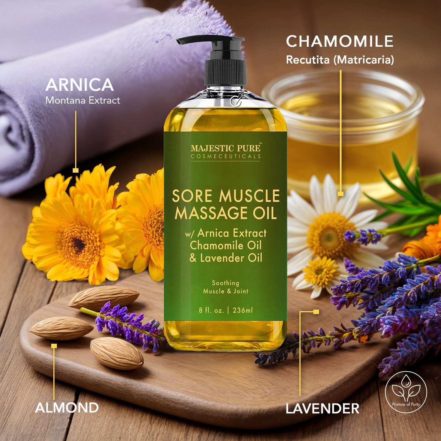 MAJESTIC PURE Lavender Massage Oil for Massage Therapy - Refreshing and Relaxing - Natural Oils with Lavender Essential Oil - For All Skin Types - Men and Women - 236ml