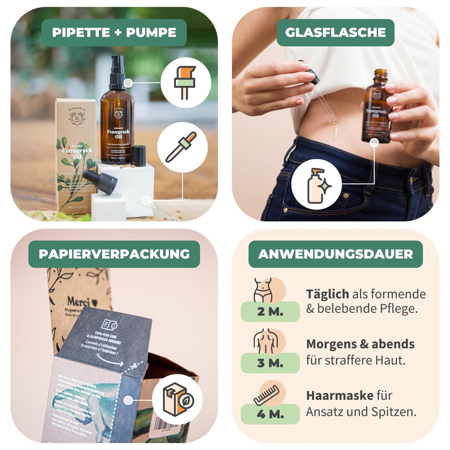 Bionoble Organic Castor Oil, 50 ml, 100% Pure, Natural and Cold Pressed, for Eyelashes, Eyebrows, Hair, Beard, Nails, Vegan and Cruelty-Free, Glass Bottle + Pipette + Pump