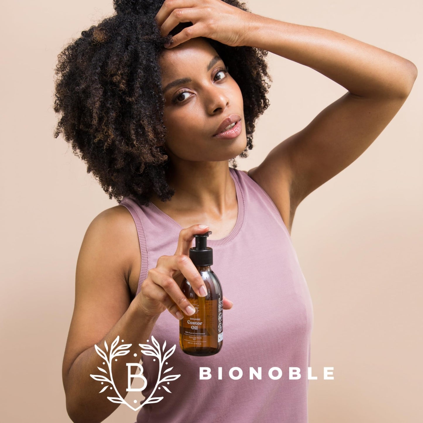 Bionoble Organic Castor Oil, 50 ml, 100% Pure, Natural and Cold Pressed, for Eyelashes, Eyebrows, Hair, Beard, Nails, Vegan and Cruelty-Free, Glass Bottle + Pipette + Pump