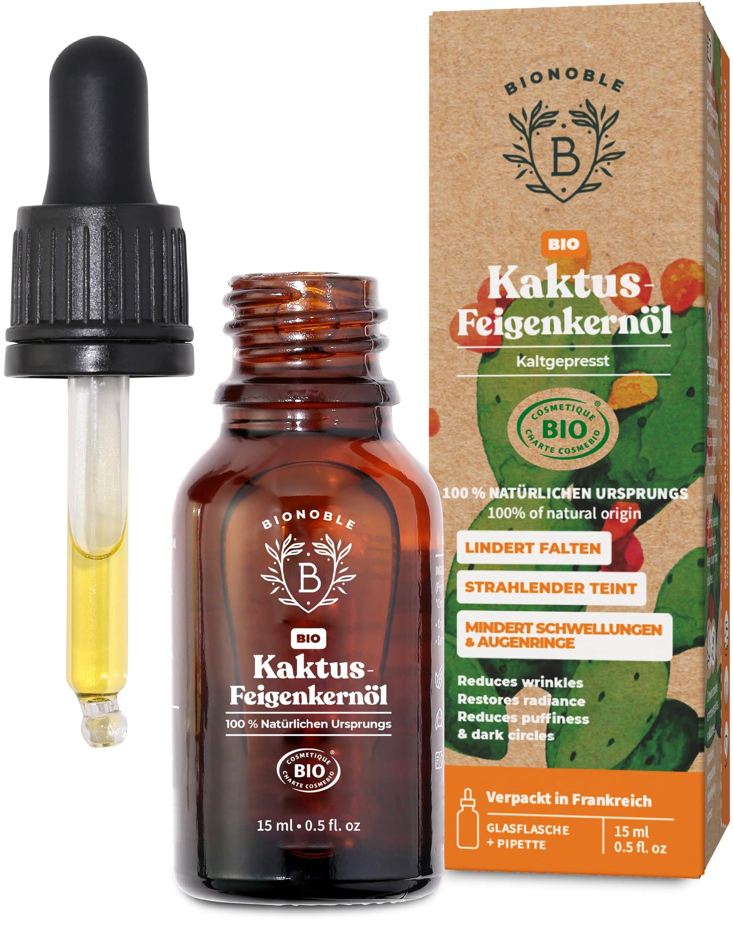 Bionoble Organic Castor Oil, 50 ml, 100% Pure, Natural and Cold Pressed, for Eyelashes, Eyebrows, Hair, Beard, Nails, Vegan and Cruelty-Free, Glass Bottle + Pipette + Pump