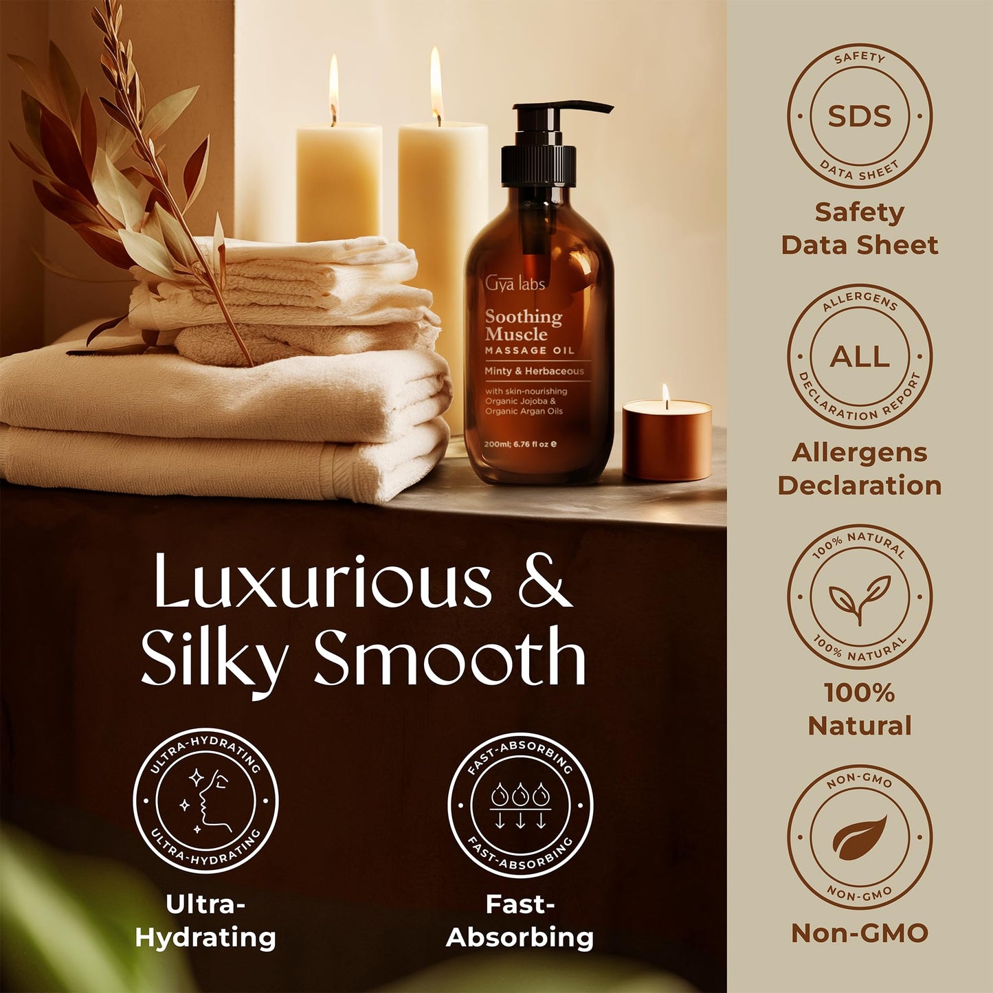 Gya Labs Lavendel Massageöle - 100% Reines Natürliches Aromatherapie Massageöl zur Körperentspannung für Männer und Frauen - Hergestellt mit Jojoba, Argan und Lavendel