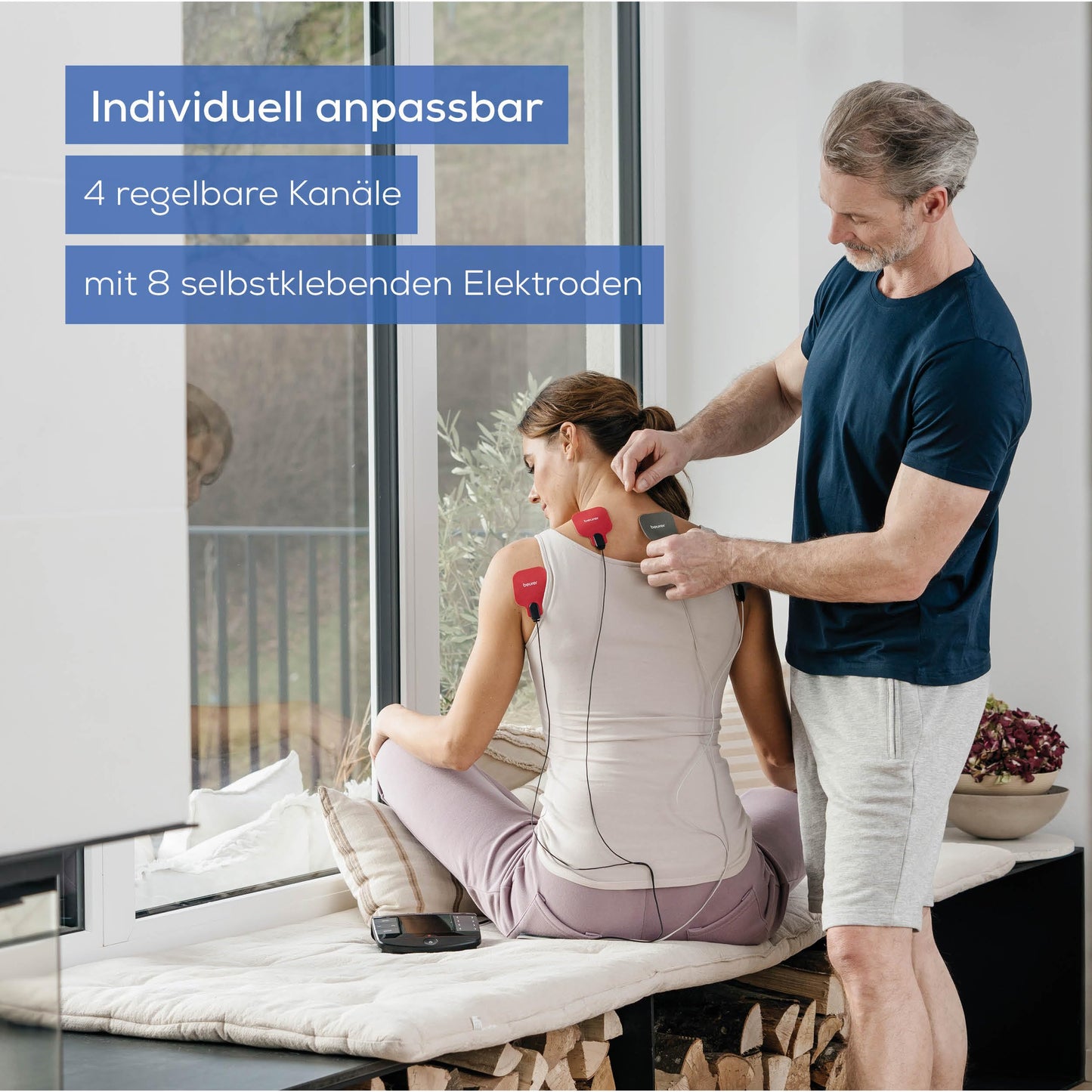 Beurer EM 89 Digital TENS/EMS Gerät mit Wärmefunktion, 4-in-1 Funktion zur Schmerztherapie, Muskelstimulation, Massage und Wärmetherapie, 4 getrennt regelbare Kanäle, 8 Elektroden & Akku