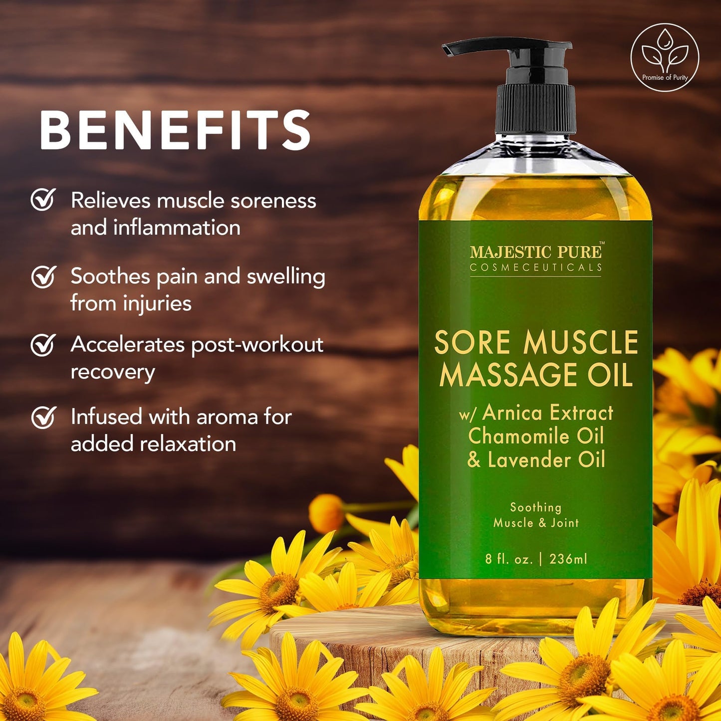 MAJESTIC PURE Lavender Massage Oil for Massage Therapy - Refreshing and Relaxing - Natural Oils with Lavender Essential Oil - For All Skin Types - Men and Women - 236ml