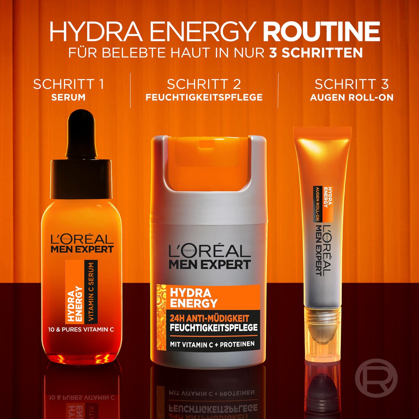 L'Oréal Men Expert Pflegeset gegen müde Haut für Männer, Geschenkset mit Waschgel und Gesichtscreme 24H Anti-Müdigkeit, Geschenke für Herren mit Vitamin C, Hydra Energy, 1 x 100 ml, 1 x 50 ml