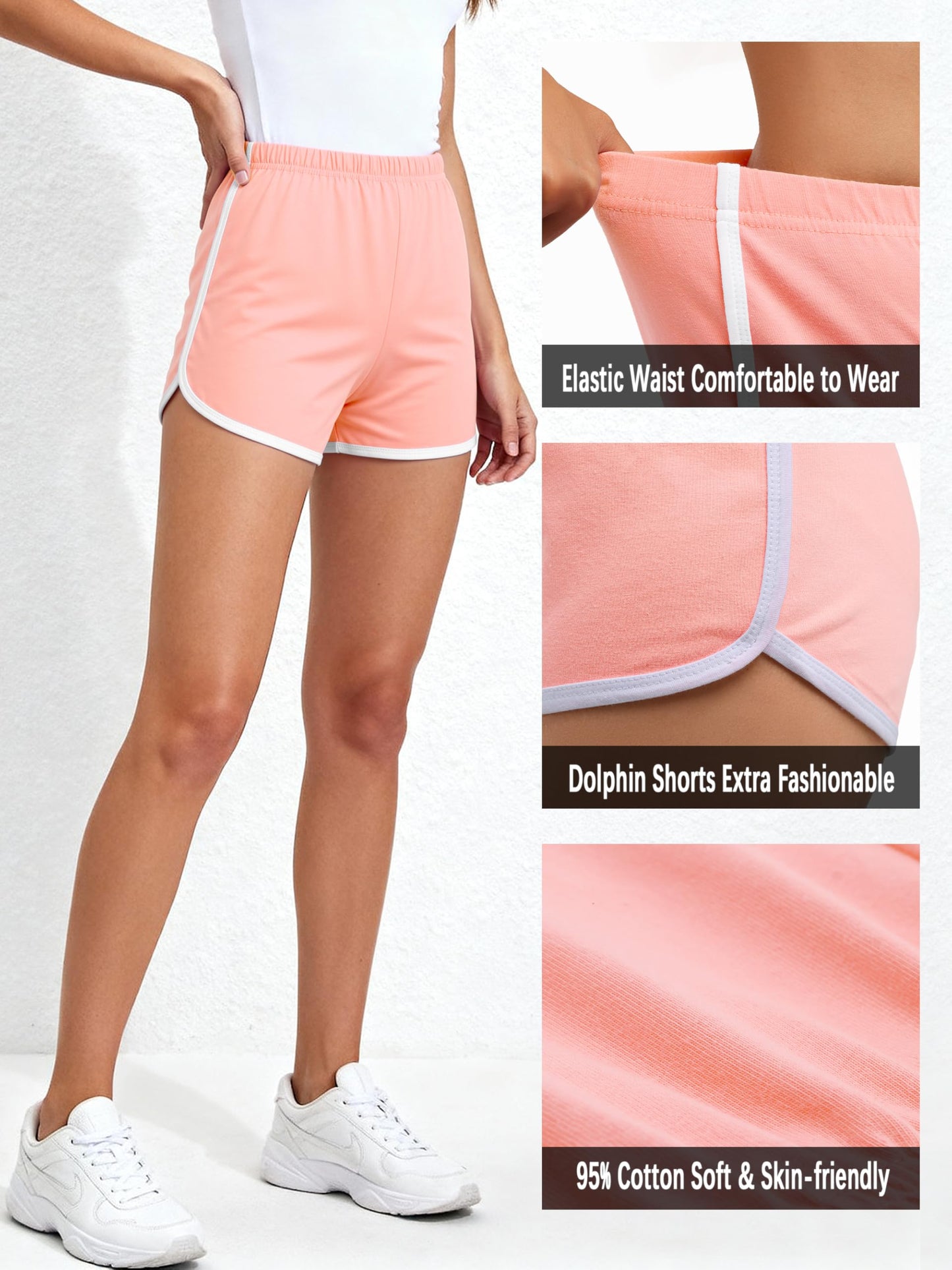 URATOT 2 Pack Women Cotton Gym Yoga Summer Running Sports Dance Shorts with Elastic Waist