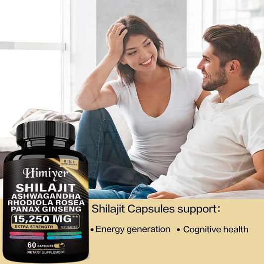 Shilajit 9000 Panax Ginseng 1500MG Ashwagandha 2000MG Rhodiola Rosea 999MG, Turmeric 500MG, Gingko Biloba 500MG, Stinging Nettle 250MG, Cordyceps Mushroom 500MG 60 Caps