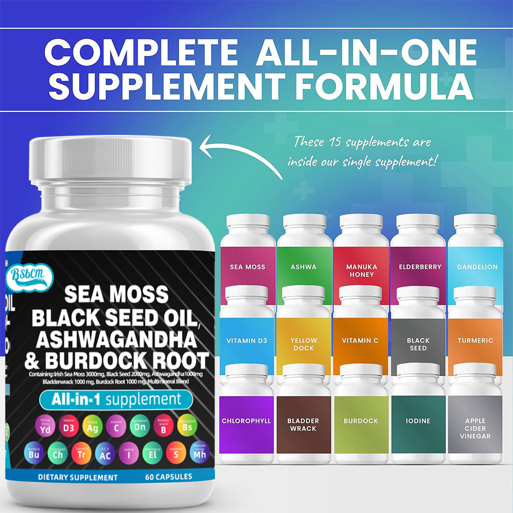 Sea Moss Fitness Burdock Multi-Mineral Vitamin Edible Supplement  Dietary, Healthcare 60 Count