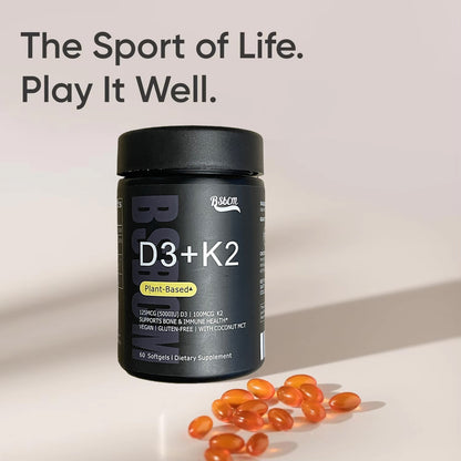 Vitamin D3 K2 With Coconut Oil  Plant Based Vitamin K2 MK7  Vegan D3 5000iu  Vegan Certified, Soy  Gluten Free - 60 Count Softgels