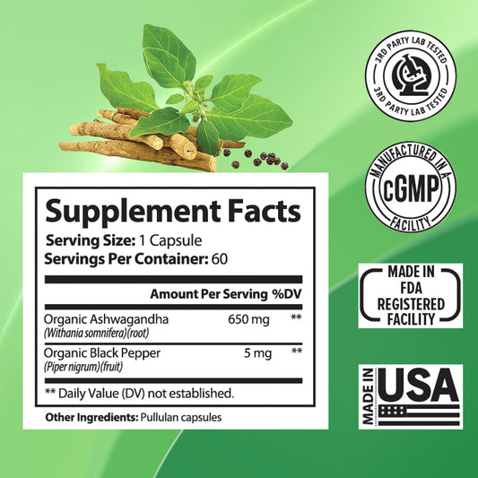 Ashwagandha Supplements Capsules Vegan Stress Relief Immune Support Supplement Balanced Energy Levels And Mood Organic