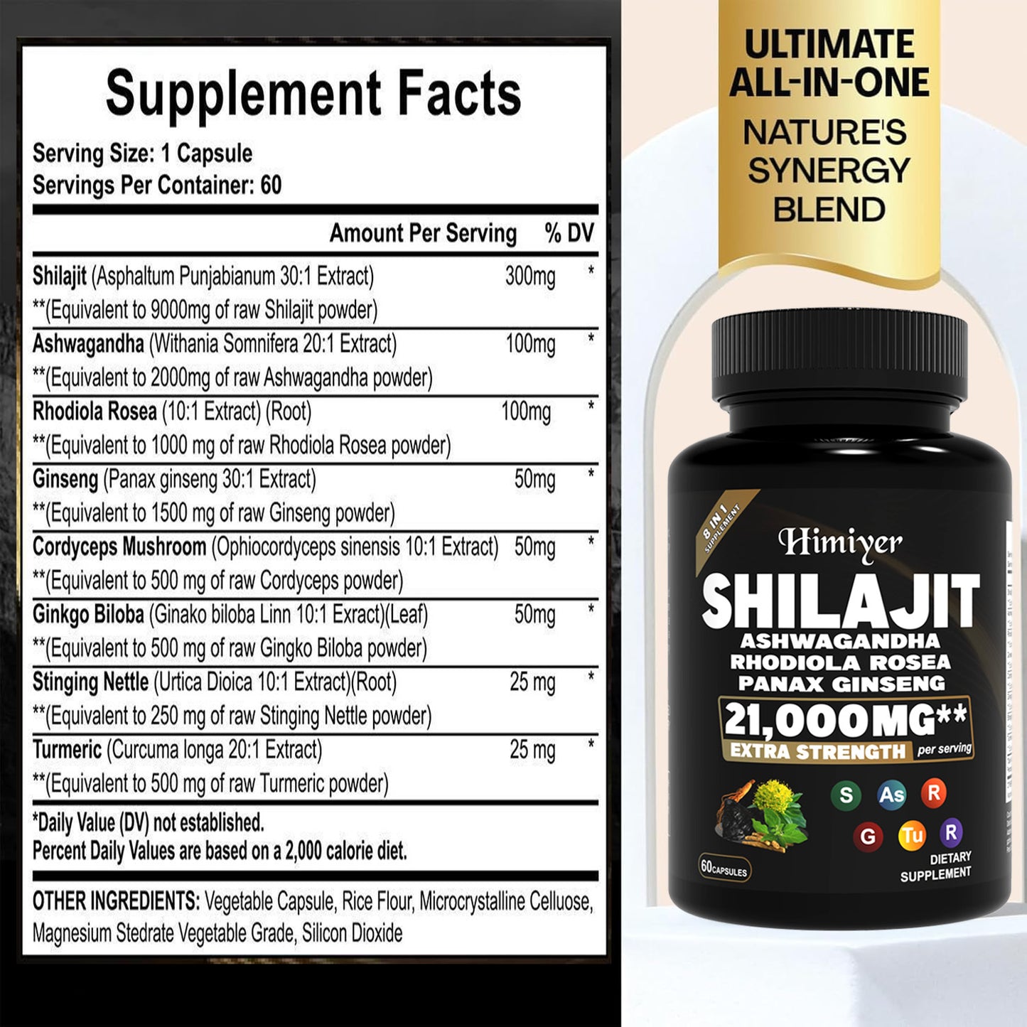 SHILAJIT ASHWAGANDHARHODIOLA ROSEAPANAX GINSENG21,000MG