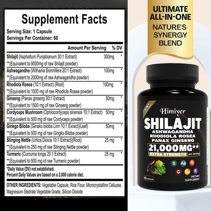 SHILAJIT ASHWAGANDHARHODIOLA ROSEAPANAX GINSENG21,000MG