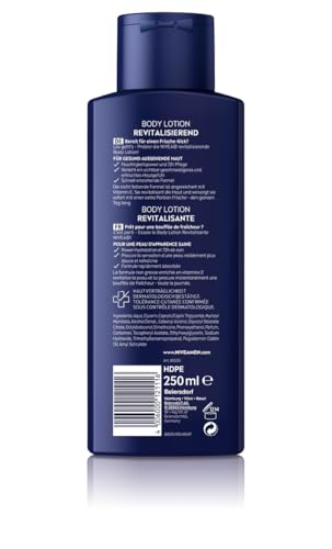 NIVEA MEN Body Lotion Revitalising, Non-Greasy Body Cream with Vitamin E, Fast Absorbing and Refreshing Body Milk for Normal Skin (250 ml)