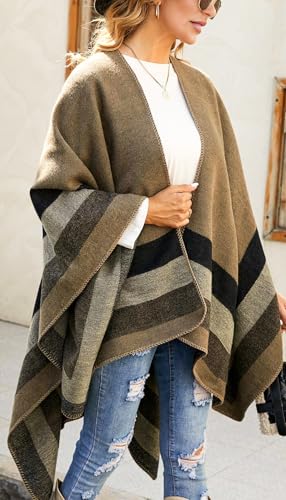 Shmily Girl Poncho Damen Strick Poncho Winter Warm Elegant Poncho Decke Poncho Cape Mantel Übergroße Poncho Schal Frauen