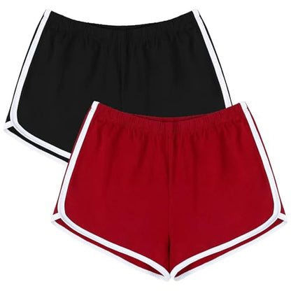 URATOT 2 Pack Women Cotton Gym Yoga Summer Running Sports Dance Shorts with Elastic Waist