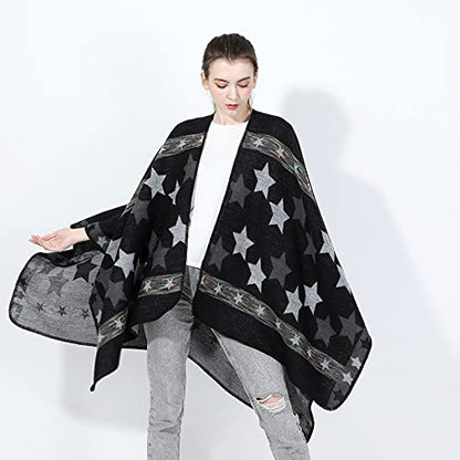 Shmily Girl Poncho Damen Strick Poncho Winter Warm Elegant Poncho Decke Poncho Cape Mantel Übergroße Poncho Schal Frauen