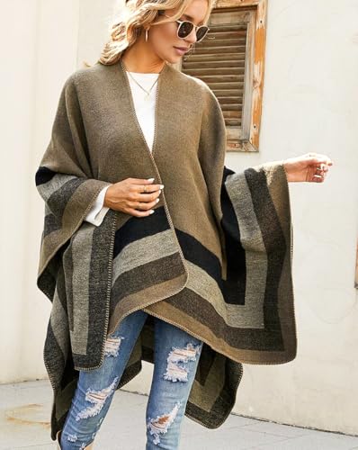 Shmily Girl Poncho Damen Strick Poncho Winter Warm Elegant Poncho Decke Poncho Cape Mantel Übergroße Poncho Schal Frauen