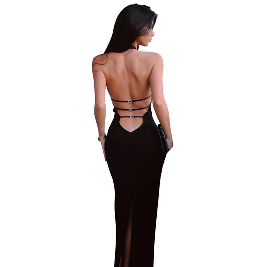 Women's Sexy Backless Dress Halterneck Knee-Length Evening Dress Sleeveless Bodycon Party Dress Summer Dress
